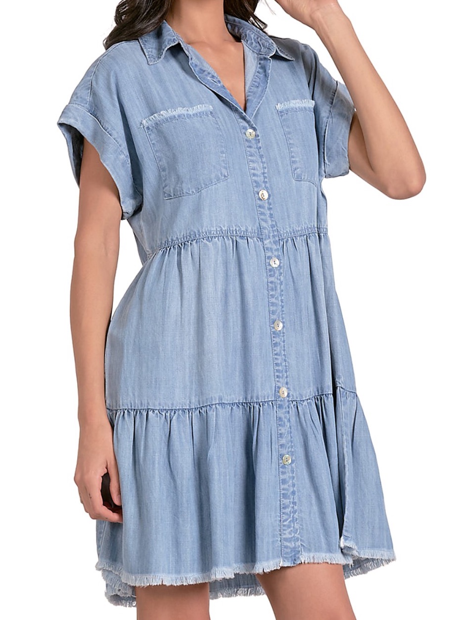 Elan Frayed Trim Shirt Dress